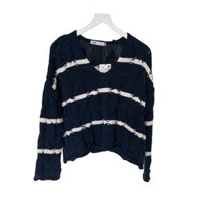 Zara Navy Striped Chunky Knit Sweater